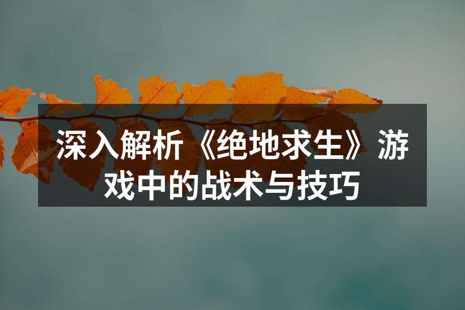 深入解析《绝地求生》游戏中的战术与技巧
